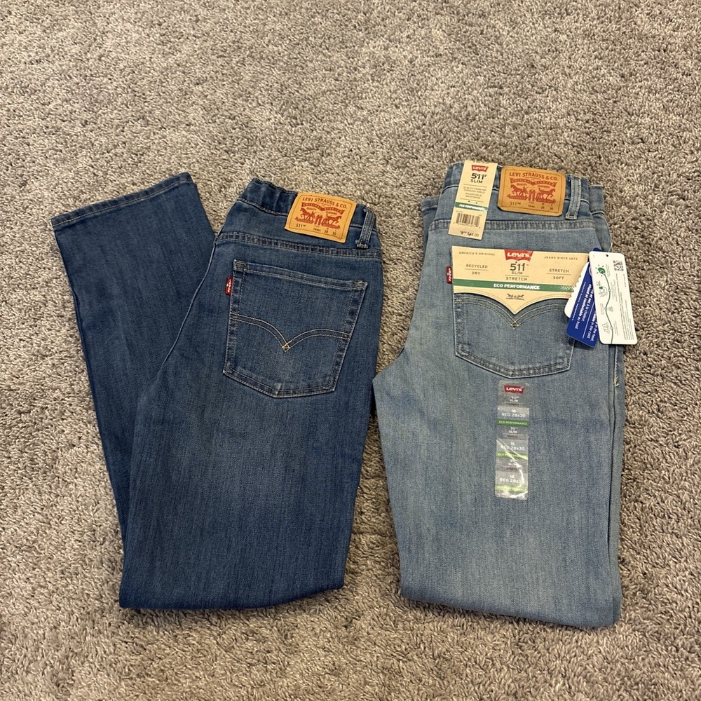 Lot of 2! Levi's 511 Boys Straight Jeans 16REG 28x30 Wash Denim 1 New 1 Good